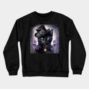 Black Cat With A Hat Crewneck Sweatshirt